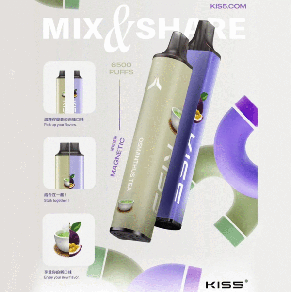 kiss-6500-puffs-vape-flavors KISS一次性電子煙 6500口 - 雙味磁吸正品展示